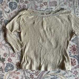 Urban Outfitters Cream Ribbed Lace Trimmed Long Sleeve, Size M
